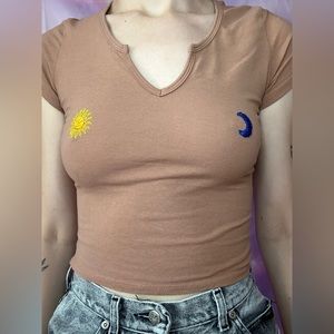 Hand embroidered sun and moon crop top